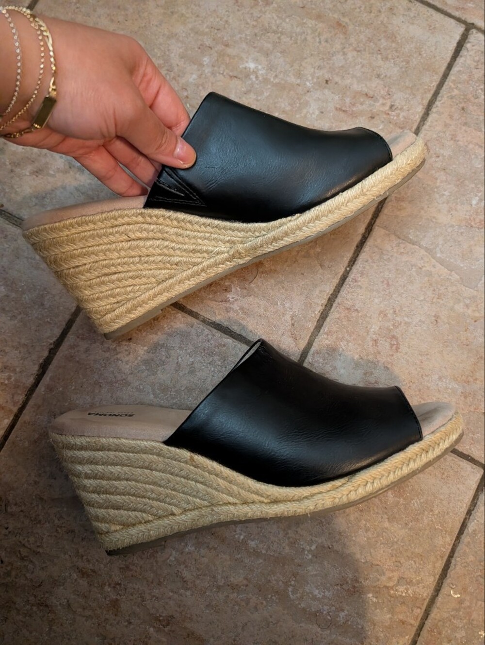 Sonoma Black Espadrille Wedge Slide